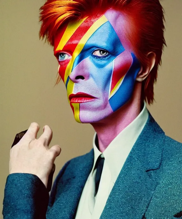Prompt: a color photograph of david bowie, by catherine opie, intense, bold, exaggerated, overblown, hyperrealistic, ultra sharp, extra details, ultra high quality, trending on pinteresst