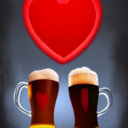 Prompt: two beautiful chad men drinking beer (red hearts), friendship, love, sadness, dark ambiance, concept by Godfrey Blow, featured on deviantart, drawing, sots art, lyco art, artwork, photoillustration, poster art