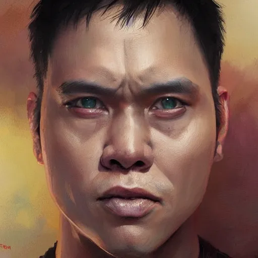 Image similar to hyper realistic, portrait of filipino ( dwight shrute ), painted by greg rutkowski, wlop, loish,