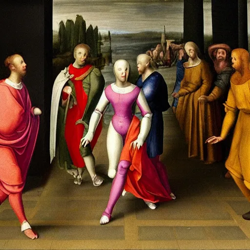 Image similar to a robot walking , Renaissance painting style