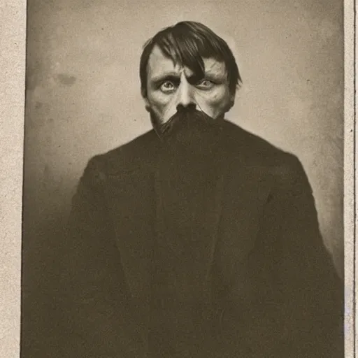 Image similar to headshot edwardian photograph of anthony hopkins, mads mikkelsen, arthur shelby, terrifying, scariest looking man alive, 1 8 9 0 s, london gang member, slightly pixelated, angry, intimidating, fearsome, realistic face, peaky blinders, 1 9 0 0 s photography, 1 9 1 0 s, grainy, blurry, very faded