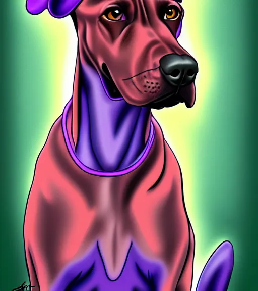 Prompt: plott hound after a purple ball full color digital illustration in the style of don bluth, artgerm, artstation trending, 4 k