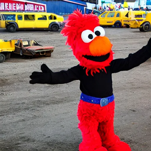 Prompt: elmo at a demolition derby