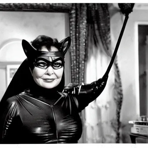 Prompt: roseanne barr as catwoman, movie still