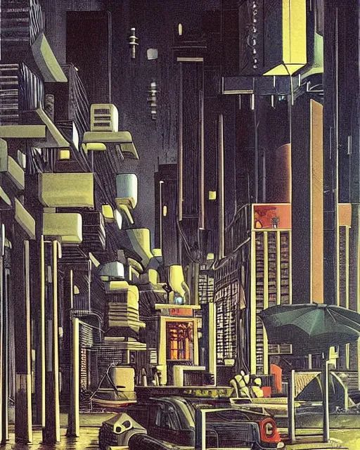 Image similar to melancholy rainy night of cyberpunk city life by de chirico