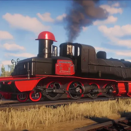 Image similar to futuristic sleek steam locomotive in red dead redemption 2