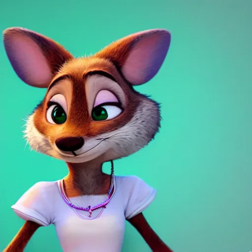 Image similar to 3 d render, portrait, anthropomorphic mouse, female, in a maxi white dress, in the style of zootopia, closeup, artstation