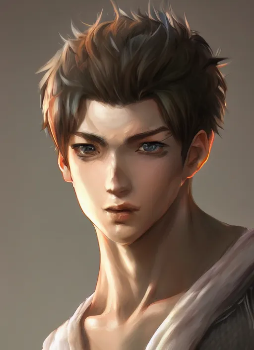 Image similar to detailed beautiful male character art of a protagonist, depth of field, on amino, by sakimichan patreon, wlop, weibo high quality art on artstation.