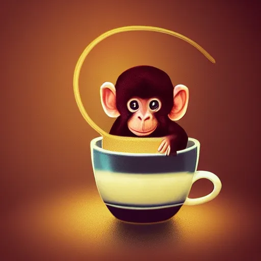 Image similar to “tiny monkey living in a coffee cup, studio lighting, award winning, digital art, artstation”