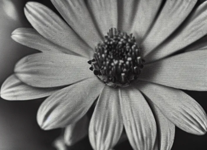 Prompt: A macro photograph of a flower by Zdzislaw Beksinski, depth of field, bokeh