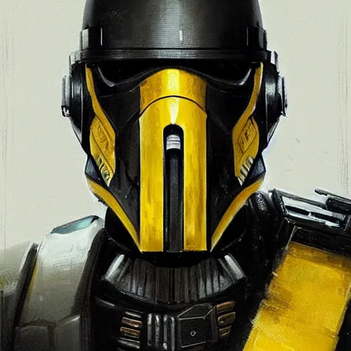 Image similar to portrait of a man by greg rutkowski, a soldier of the eternal sith empire, wearing a black and yellow tactical gear, star wars expanded universe, highly detailed portrait, digital painting, artstation, concept art, smooth, sharp foccus ilustration, artstation hq