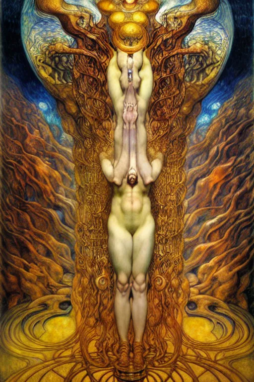 Image similar to Divine Chaos Engine by Karol Bak, Jean Delville, William Blake, Gustav Klimt, and Vincent Van Gogh, symbolist, visionary