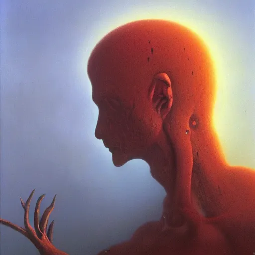 Image similar to axel from kingdom hearts, by zdzislaw beksinski, oil on canvas