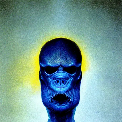 Image similar to Angry Cobalt Ram Portrait, dark fantasy, yellow, artstation, painted by Zdzisław Beksiński and Wayne Barlowe