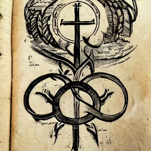 Image similar to magic holy fire iconography old book vintage bible occult rune sketch alchemy ink