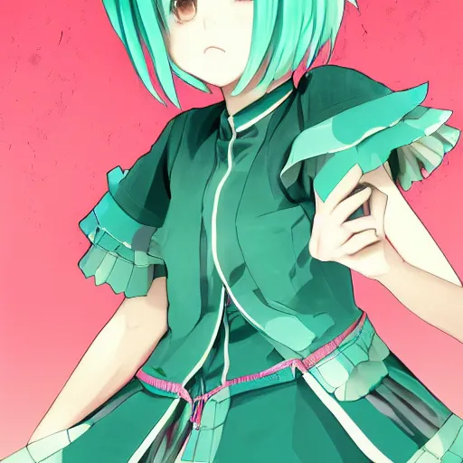 Prompt: hatsune miku short hair, anime style, hyper detailed, light green dress, illustration, digital painting, high delicate defined details, anime stylized, highly detailed, realistic, sharp focus