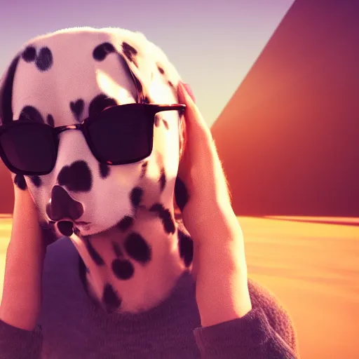 Prompt: happy dalmatian smoking with sunglasses in the beach sunset, smoke around, epic,, digital art, octane render, oil painting portrait, 8 k