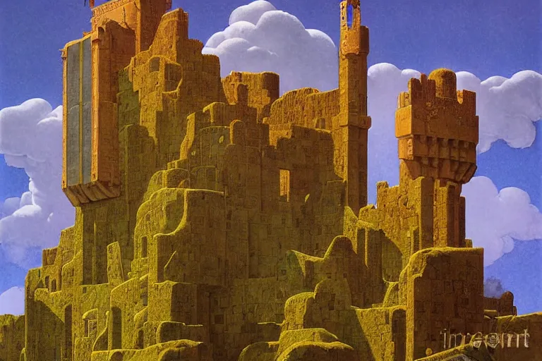 Image similar to a castle made of giant books, fantasy digital painting by maxfield parrish and michael whelan, intricate, photorealistic