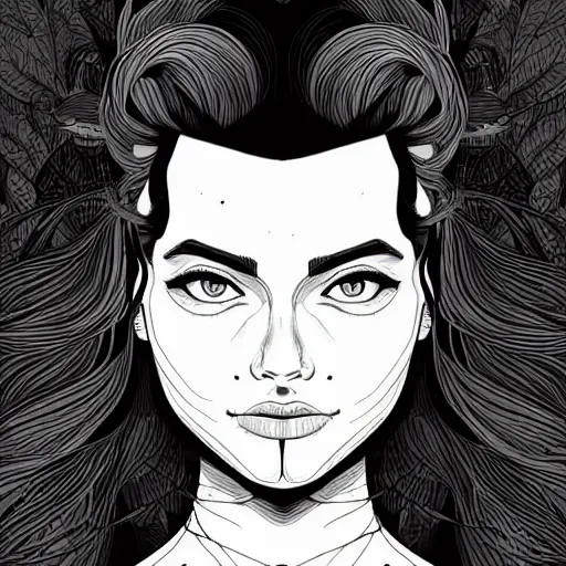 Image similar to clean simple line art of a woman. no background. well composed, clean black and white line drawing, beautiful detailed face. illustration by josan gonzalez