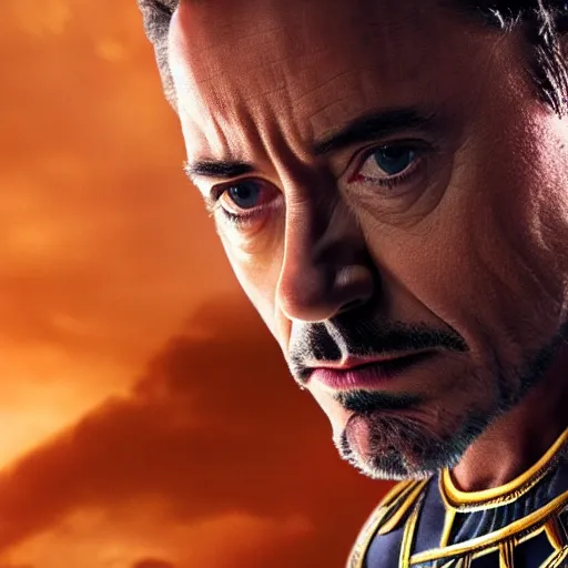 Prompt: cinematic still of robert downey jr as black panther