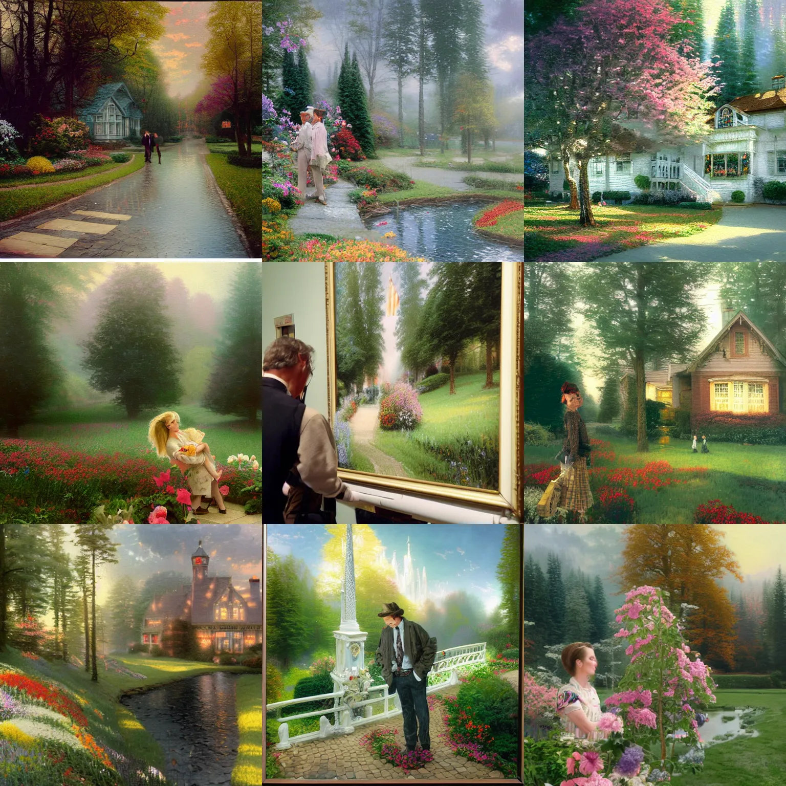 Prompt: Thomas Kinkade painting in the style of Gerhard Richter photographed by Juergen Teller