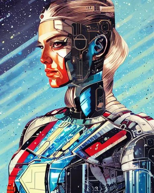 Image similar to portrait of a female android, by MARVEL comics and Sandra Chevrier