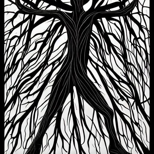 Image similar to digital art, Abstract art, humain body made of roots, intricate roots, trending on artstation, -640