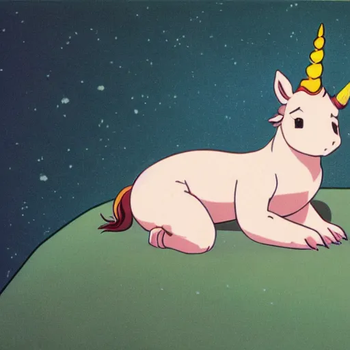 Prompt: baby-unicorn lying in the hands,GHIBLI