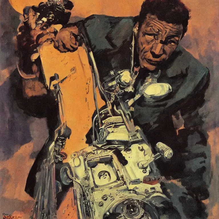 Image similar to scifi portrait of old blues singer by Robert McGinnis, pulp comic style, circa 1958, photorealism