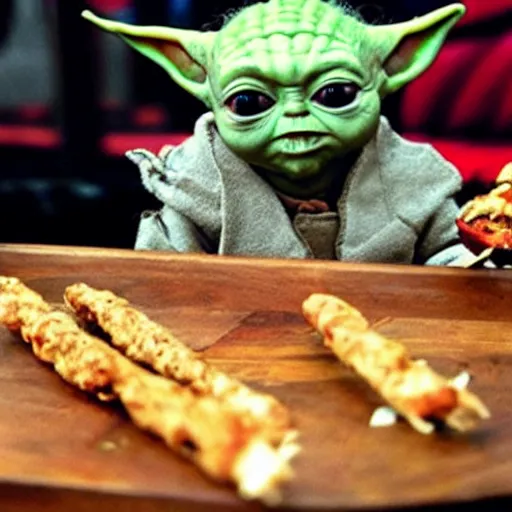 Prompt: baby yoda eating a kebab