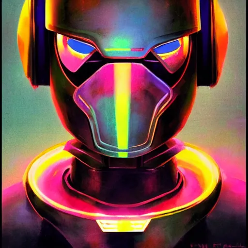 Image similar to a dark and colorful close - up side profile portrait of a sci - fi mecha robot with led lights glowing fog in the background. highly detailed science fiction painting by norman rockwell, frank frazetta, and syd mead. rich colors, high contrast, gloomy atmosphere, dark background. trending on artstation