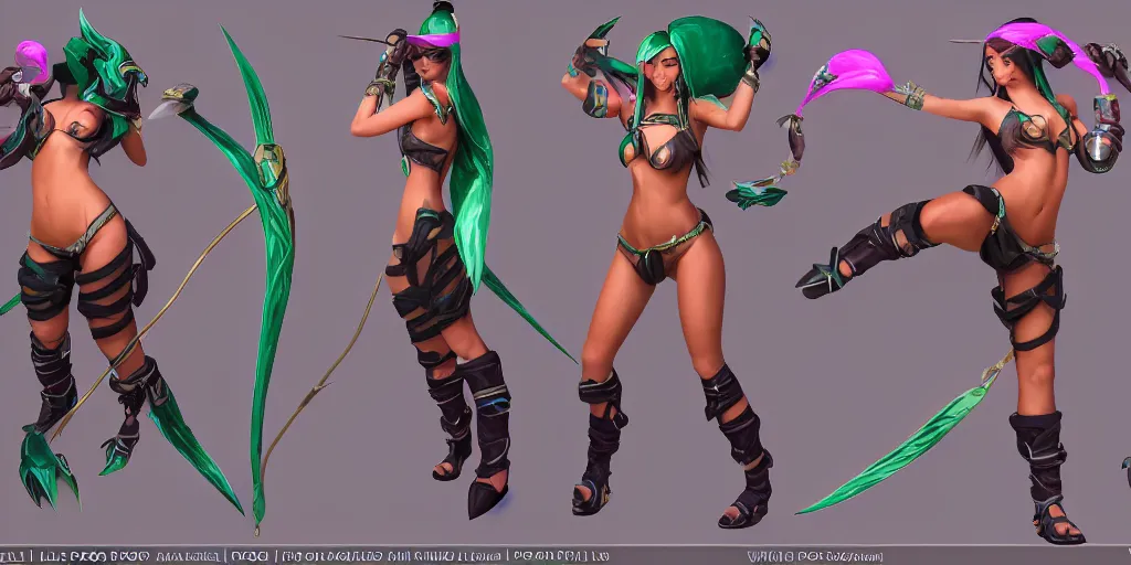 Prompt: beautiful character sheet of gorgeous pool party Akali (wild rift). 3d render, octane render, realistic, highly detailed, trending on artstation