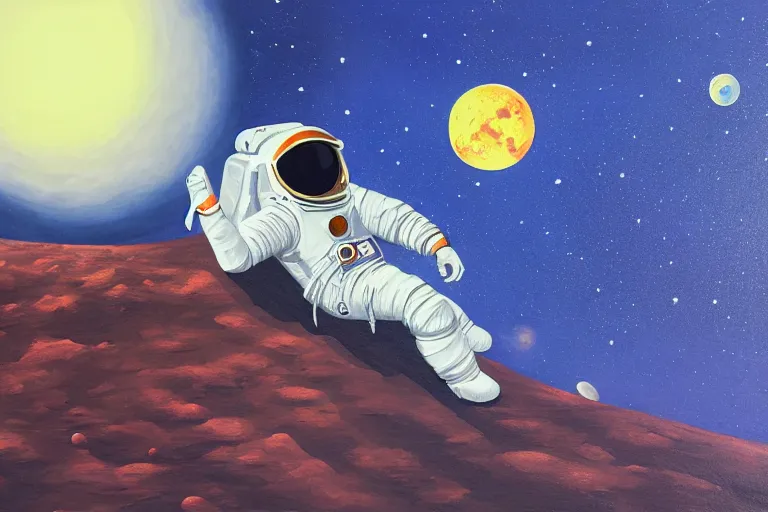 Image similar to an astronaut laying on mars in the style of flooko, acrylic art, detailed, moonlight,