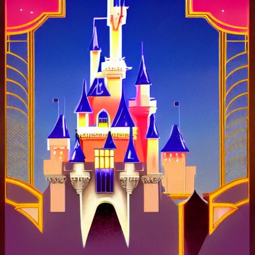 Image similar to Art Deco Disneyland castle, fantasy, artstation