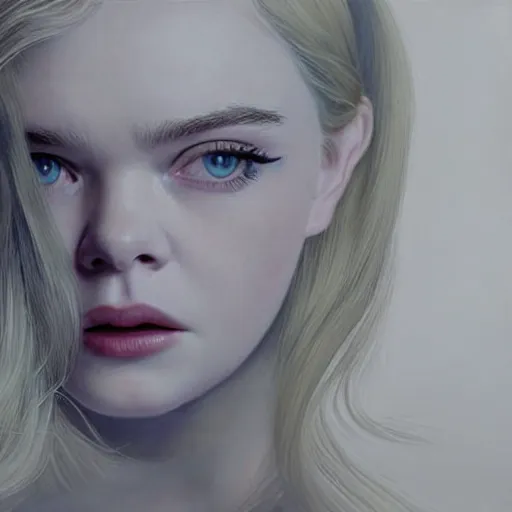 Image similar to a striking hyper real illustration of Elle Fanning in the twilight zone