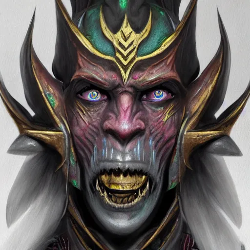 Image similar to scary portrait of a drukhari, rendered unreal engine 5, oil colour, menacing, extremely high detail, realistic shading