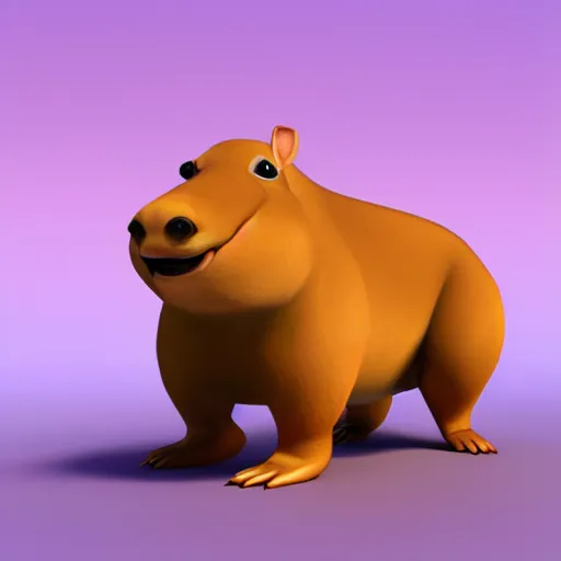 Image similar to disney pixar style capybara, 3D animation, 4k render