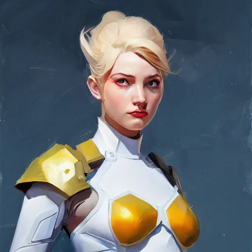 Image similar to greg manchess portrait painting of partially armored emma grace frost overwatch character, medium shot, asymmetrical, profile picture, organic painting, sunny day, matte painting, bold shapes, hard edges, street art, trending on artstation, by huang guangjian and gil elvgren and sachin teng