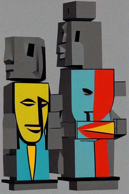 Image similar to cubist moai statue cutout digital illustration cartoon colorful beeple