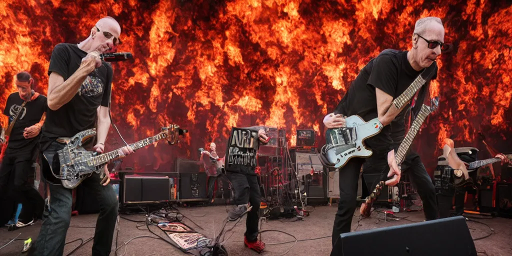 Image similar to a photograph of Bad Religion playing a concert in Hell, shot by Annie Liebovitz, 8k, 4k