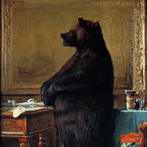 Image similar to oversized grizzly bear as an 1 8 th century nobleman, painted by john everett millais