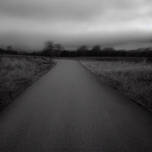 Image similar to Beautiful cameraphone, soft liminal Photograph of an estate road, early morning, small flat lake in the background