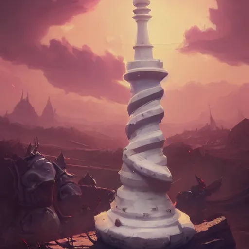 Image similar to a giant white chess bishop statue, battlefield background, bright art masterpiece artstation. 8 k, sharp high quality artwork in style of jose daniel cabrera pena and greg rutkowski, concept art by tooth wu, hearthstone card game artwork, chess piece