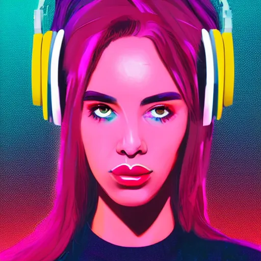 Image similar to synthwave girl wearing headphones, animated, trending on artstation, portrait