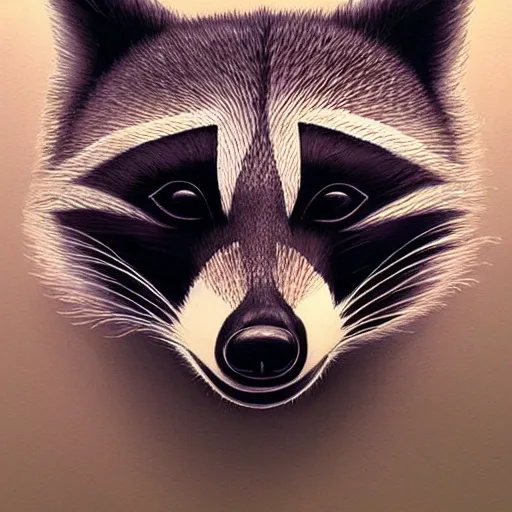 Image similar to Geometric symmetrical raccoon, sun in the background, intricate, elegant, highly detailed, digital painting, artstation, concept art, smooth, sharp focus, illustration, art by artgerm