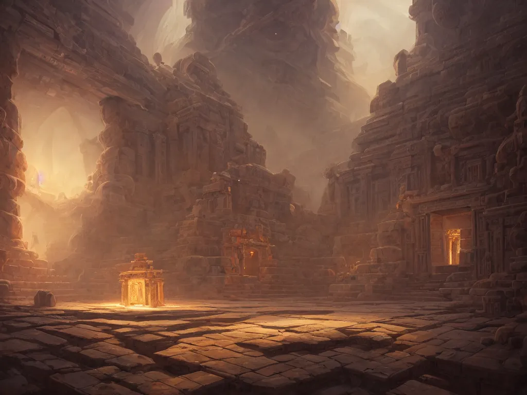 Prompt: A picture of an ancient temple with geometric patterns and tentacles coming out of the entrance art by Noah Bradley, Darek Zabrocki, Pablo Carpio and Jordan Grimmer, ominous, cosmic horror, trending on artstation, Ultra detailed, hyper realistic, 4k