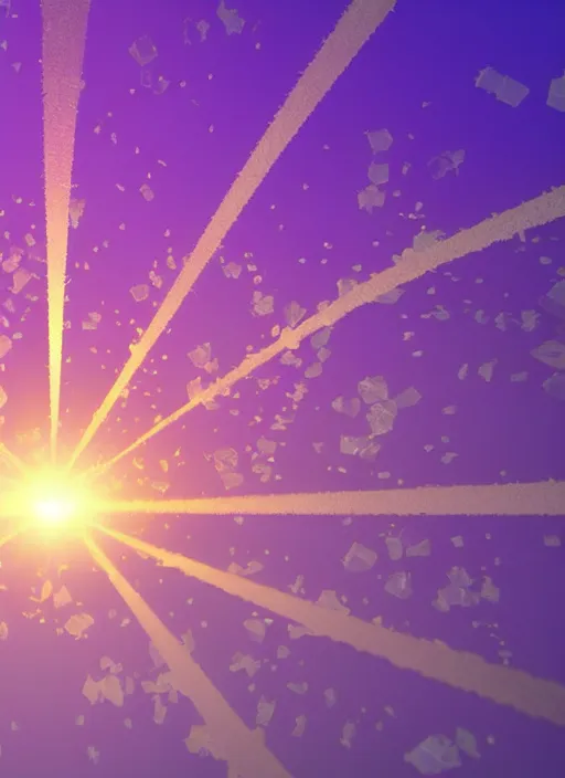 Image similar to rising sun burst gold rays dawn purple clouds sand gold salt crystals sharp detail 3d render simple background graphic ultra simplified fai khadra gaika style