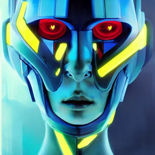 Prompt: symmetry!! a sci-fi portrait, oil painting, colourful!! illustration of Clu from Tron, colourful, by Justin Sweet and Greg Rutkowski and Alphones Much