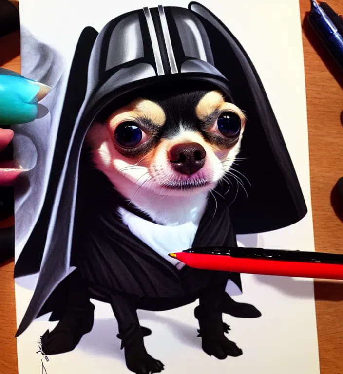 Prompt: chihuahua as darth vader, by artgerm