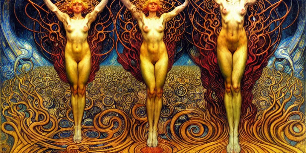 Image similar to Divine Chaos Engine by Karol Bak, Jean Delville, William Blake, Gustav Klimt, and Vincent Van Gogh, symbolist, visionary